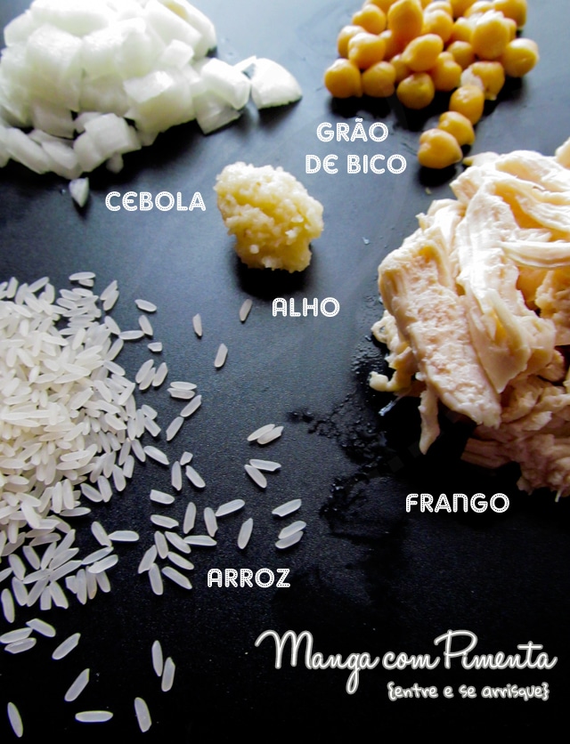 ingredientes para o arroz com milho e grão de bico