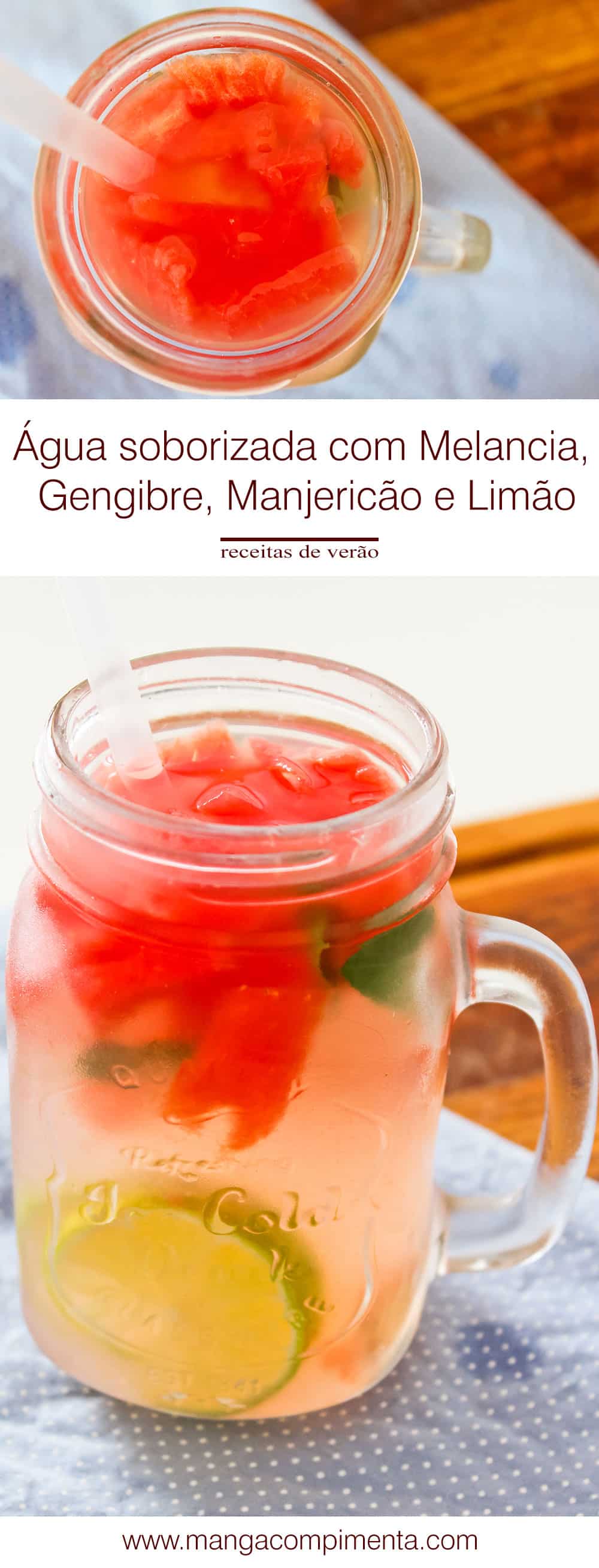 Receita de Água Saborizada com Melancia, Gengibre, Manjericão e Limão - prepare uma bebida deliciosa neste verão. 