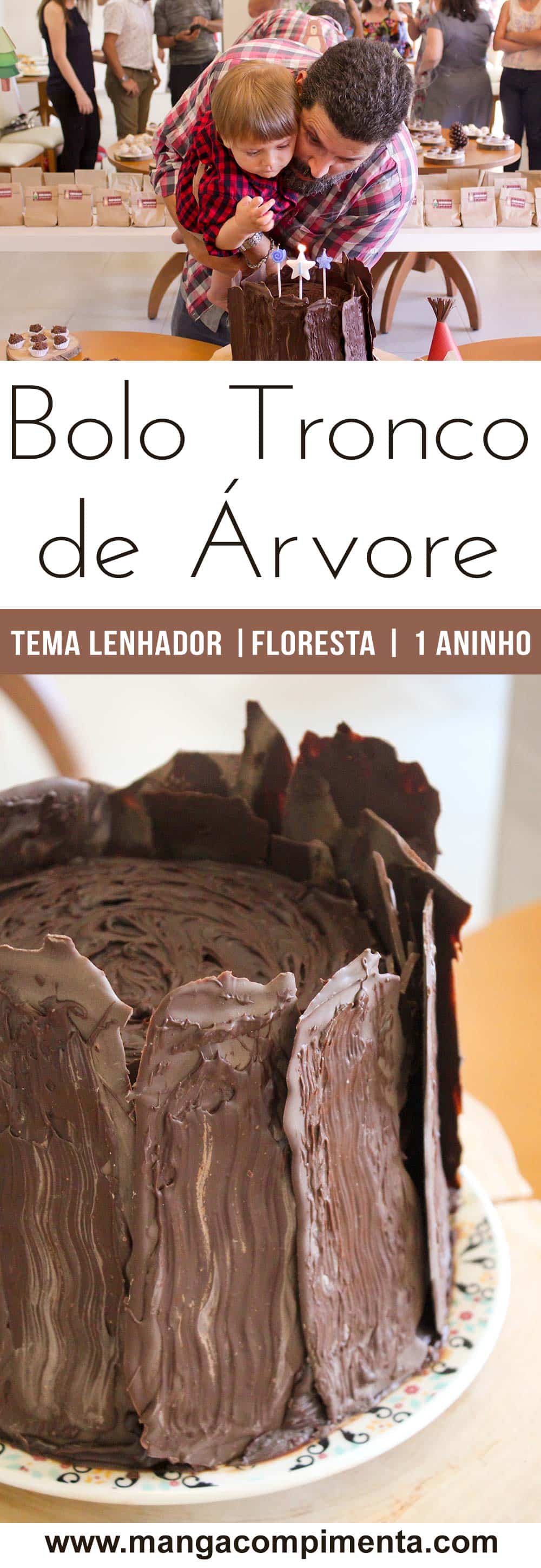 Receita do Bolo de Aniversário Tronco de Árvore - Sabor Chocolate, Recheio de Brigadeiro e Cobertura de Ganache.