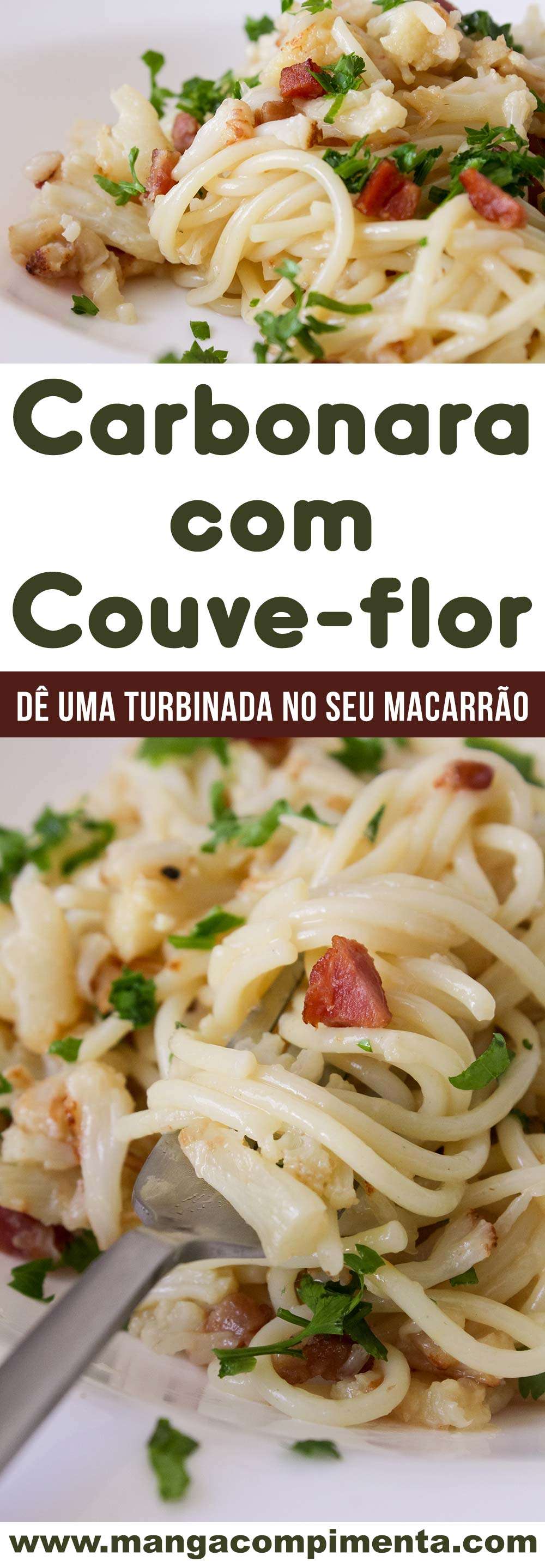 Macarrão com Couve-flor à Carbonara - um prato delicioso para o almoço de domingo.