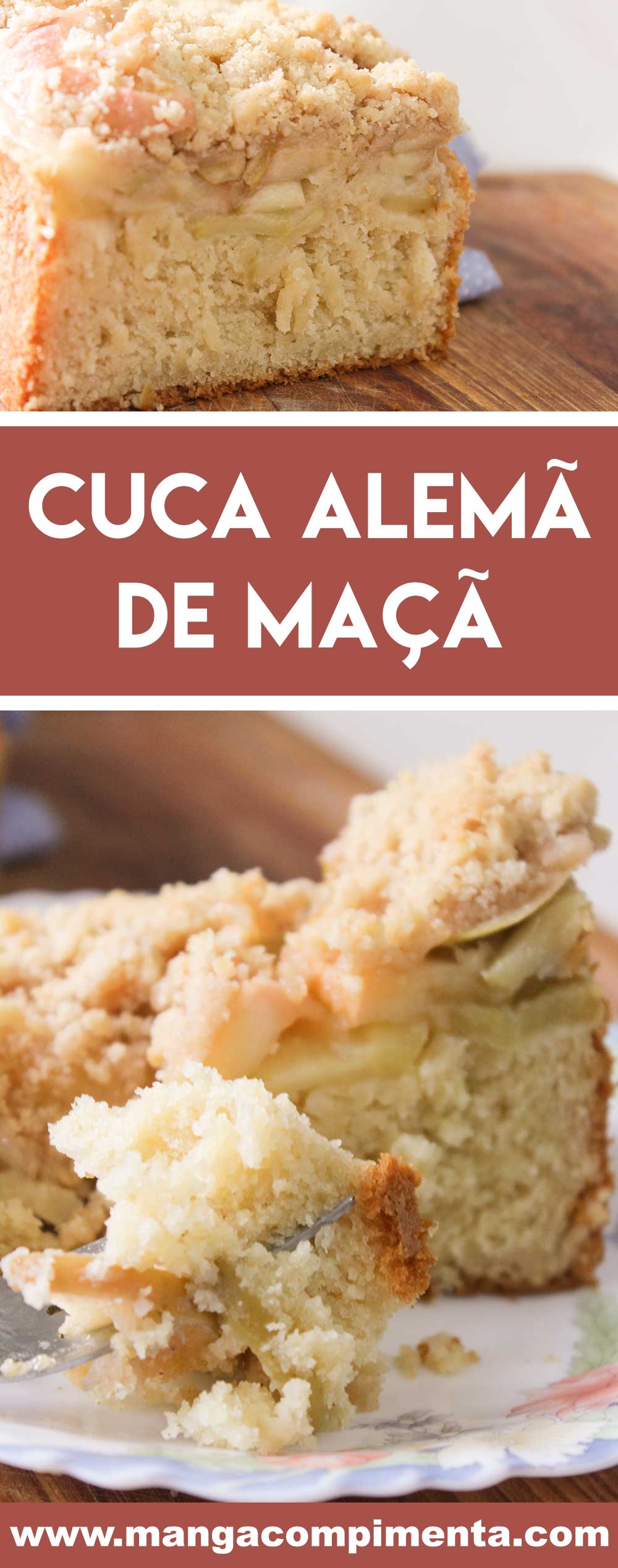 Receita de Cuca Alemã de Maçã - um prato tradicional da região sul do Brasil, delicioso para lanche!