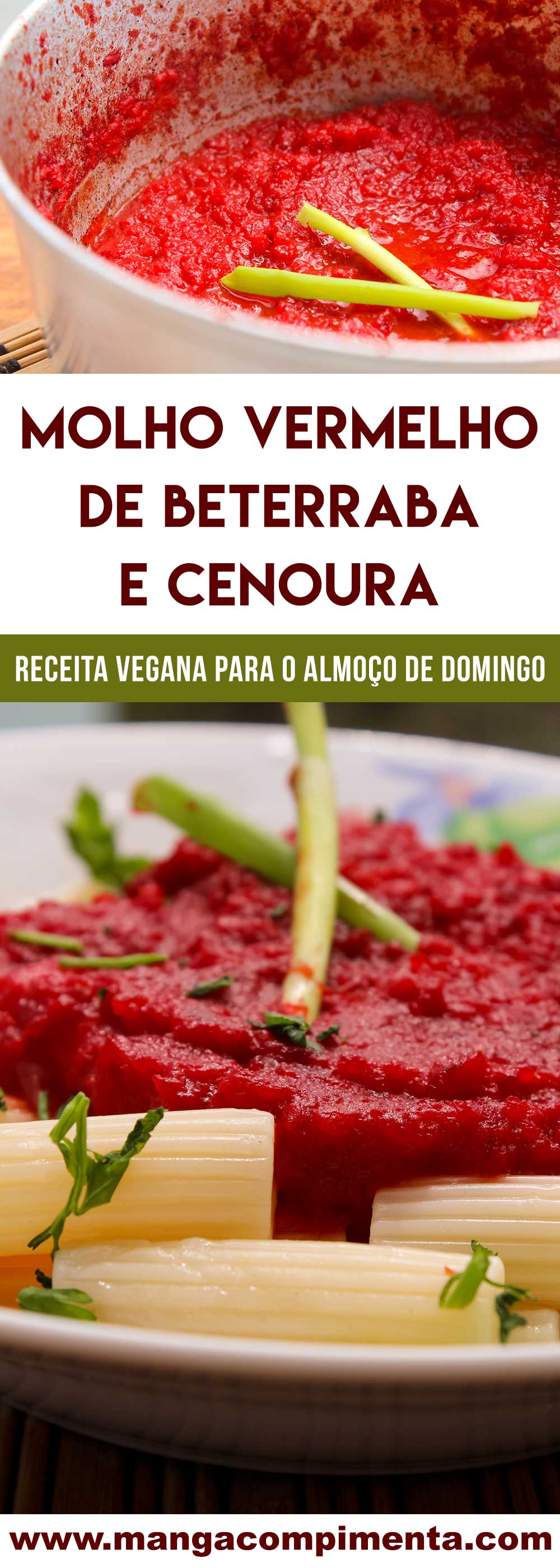 Receita de Molho de Beterraba e Cenoura - um molho vermelho vegano para deixar o seu prato de macarrão mais bonito.