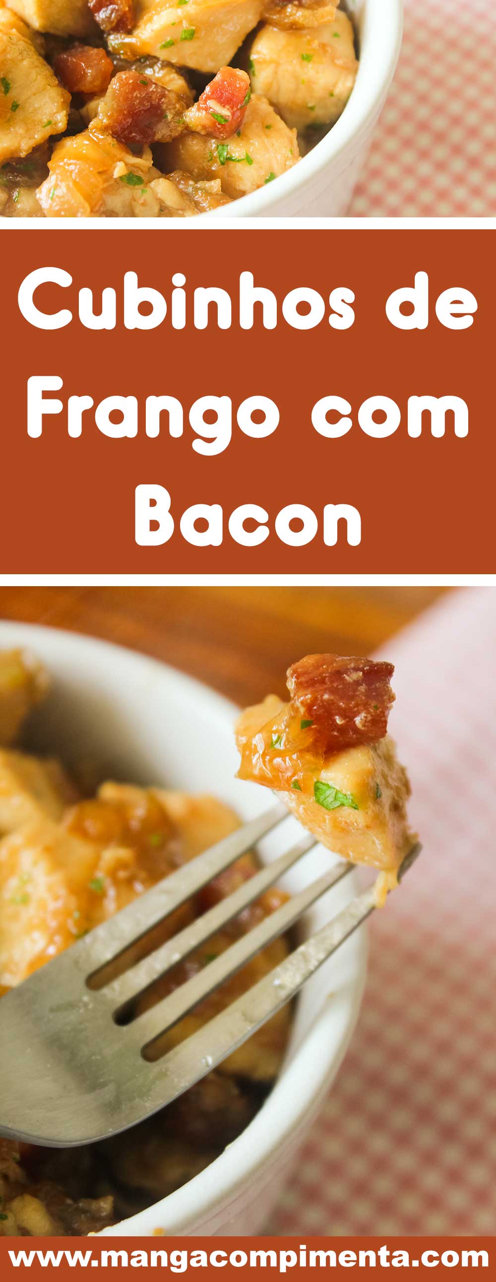 Receita de Cubinhos de Frango com Bacon - prepare um prato diferente e gostoso para o almoço ou jantar da semana.