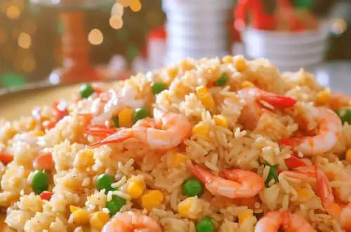 arroz com camarão e vegetais
