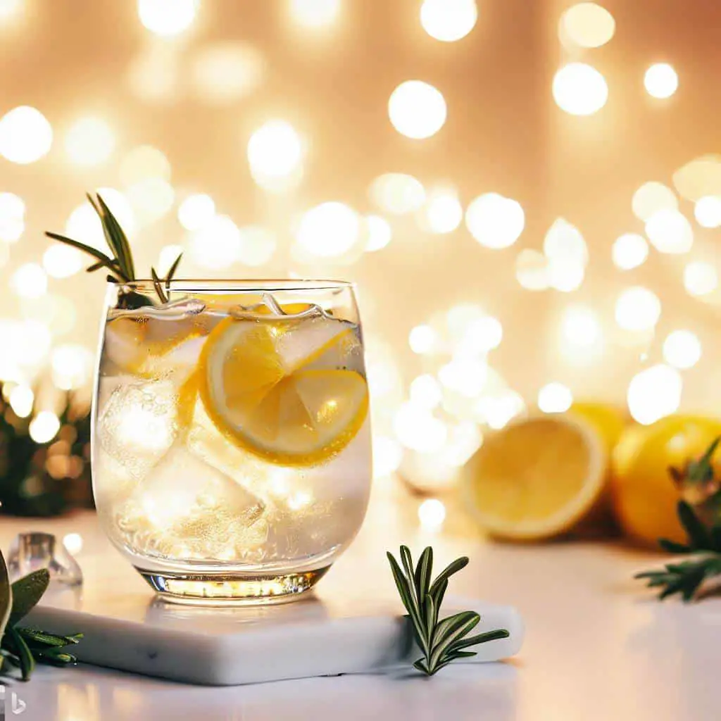 gin tônica com limão a raminhos de alecrim